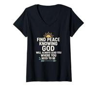 Womens Find Peace Knowing God Will Always Lead You Christian Faith V-Neck T-Shirt