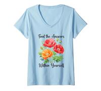Women's Find The Answers Within Yourself Watercolour Poppis V-Neck T-Shirt