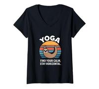 Womens Find Your Calm Stay Horizontal Sloth V-Neck T-Shirt