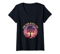 Womens Find Your Desert Soul Joshua Tree Sunset V-Neck T-Shirt