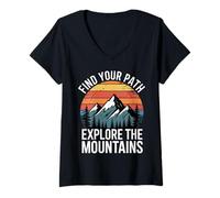 Womens Find Your Path Explore The Mountains Outdoor Adventurer V-Neck T-Shirt