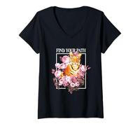Women's Find Your Path Tiger Art Motivational Quote Floral V-Neck T-Shirt