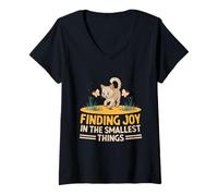 Womens Finding Joy In The Smallest Things Cat Lover Feline Pet Meow V-Neck T-Shirt
