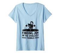 Womens Finding Joy In The Smallest Things Cat Lover Feline Pet Meow V-Neck T-Shirt