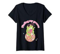 Womens Finding My Groove Frog Funny Groovy Frog Lover V-Neck T-Shirt
