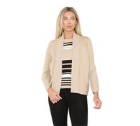 Womens Fine Knitted Striped Jumper Front Long Sleeve Cardigan Twin Set, Warm Knitwear Crew Neck Stripy Sweater 2in1 Tops Sweatshirt (UK, Numeric, 16, 18, Regular, Regular, Standard, Stone)