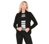 Womens Fine Knitted Striped Jumper Open Front Long Sleeve Cardigan Twin Set, Casual Pull Over Thick Soft Warm Knitwear Crew Neck Stripy Sweater 2In1 Tops Sweatshirt UK Size S-XL, Black-S-M