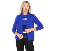 Womens Fine Knitted Striped Jumper Open Front Long Sleeve Cardigan Twin Set, Casual Pull Over Thick Soft Warm Knitwear Crew Neck Stripy Sweater 2In1 Tops Sweatshirt UK Size S-XL, Royal Blue-M-L