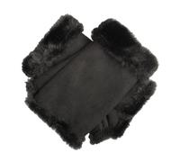 Women's Fingerless Faux Fur-Lined Faux Suede Mittens - BLACK/BLACK / ONE
