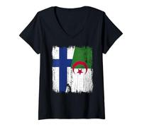 Womens Finland Algeria Half Flag Finnish Algerian Heritage V-Neck T-Shirt