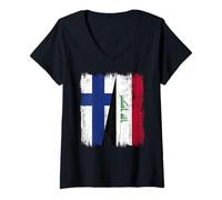 Womens Finland Iraq Half Flag Finnish Iraqi Jersey V-Neck T-Shirt