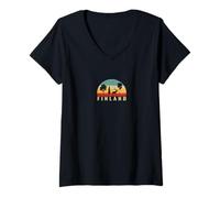 Womens Finland Retro Scandinavia Nature Conservation V-Neck T-Shirt