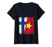 Womens Finland Vietnam Half Flag Finnish Vietnamese History V-Neck T-Shirt