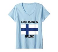 Womens Finnish Flag I Have People in Finland V-Neck T-Shirt