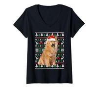 Womens Finnish Spitz Dog Christmas Pajama Ugly Sweater Santa Xmas V-Neck T-Shirt