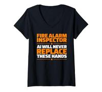Women's Fire Alarm Inspector Never Replace V-Neck T-Shirt