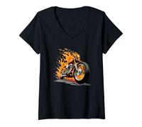Womens Fire Bikes Costume for Burning Motorcycles with Flames V-Neck T-Shirt