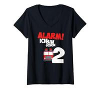 Women's Fire Engine 2nd Birthday Boys 2 Years V-Neck T-Shirt