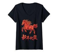 Womens Fire Horse Lunar New Year of The Horse 2026 Zodiac V-Neck T-Shirt