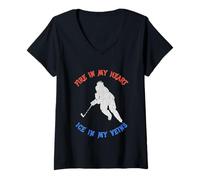 Womens Fire in My Heart, ice in My Veins Hockey tee V-Neck T-Shirt