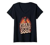 Womens Fire On The Tongue Joy in The Soul Hot Sauce V-Neck T-Shirt