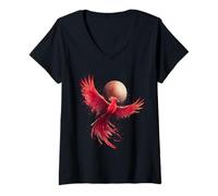 Womens Fire Phoenix Bird Rejuvenation Mythical Bird Phoenix Rising V-Neck T-Shirt