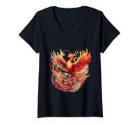 Womens Fire Phoenix Bird Rejuvenation Reborn Phoenix Rising Phoenix V-Neck T-Shirt