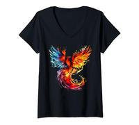 Womens Fire Phoenix Design V-Neck T-Shirt
