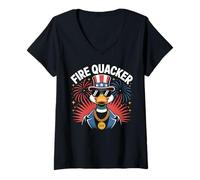 Womens Fire Quacker Funny Fourth of July Patriotic USA Party Duck V-Neck T-Shirt