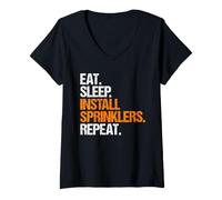Women's Fire Sprinkler Fitter Eat Sleep Routine V-Neck T-Shirt