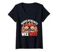 Womens Fire Truck Rescue Enthusiast Firefighter Squad Wee Woo V-Neck T-Shirt