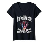 Womens Firecracker Born on the Fourth of July Birthday V-Neck T-Shirt