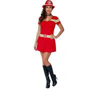 Womens Firefighter Costume Red Fire Rescue Fancy Dress Outfit with Hat, Emergency Services Fire Chief Party Costume for Halloween Hen Party Cosplay (Womens: 10-12)