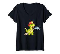 Womens Firefighter Dinosaur Cute Dino Fireman Boys Girls Toddler V-Neck T-Shirt