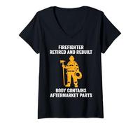 Womens Firefighter Retired Rebuilt Body Contains Aftermarket Parts V-Neck T-Shirt
