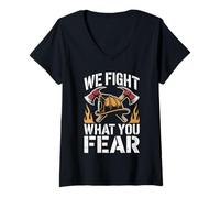 Women's Firefighter We Fight What You Fear Fireman V-Neck T-Shirt