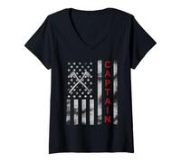 Womens Firefighting Captain American Red Line Firefighters V-Neck T-Shirt