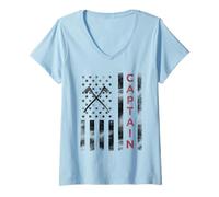 Womens Firefighting Captain American Red Line Firefighters V-Neck T-Shirt