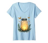 Women's Fireflies in A Jar Nature Lover Glowing Insects Summer Night V-Neck T-Shirt