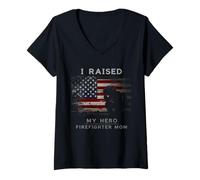 Women's Fireman American Flag Thin Red Line Firefighter Mom Graphic V-Neck T-Shirt