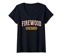 Womens Firewood Hunter Logger Varsity Letters V-Neck T-Shirt