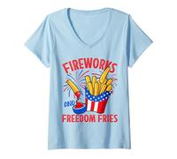 Womens Fireworks and Freedom Fries V-Neck T-Shirt