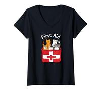 Womens First Aid Cat Graphic - Cute Cartoon Cat Comfort Art V-Neck T-Shirt