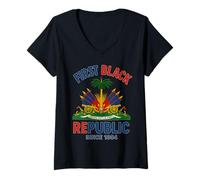 Womens First Black Republic Since 1804 Haiti Haitian Flag V-Neck T-Shirt