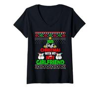 Womens First Christmas with My Hot New Girlfriend 2025 Couple Xmas V-Neck T-Shirt