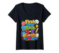 Women's First Day Back 6 7 Goals On My Mind School Motivation V-Neck T-Shirt