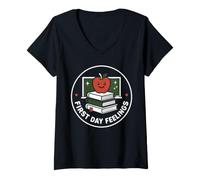 Women's First Day Feelings Cute Teacher Student Back to School V-Neck T-Shirt