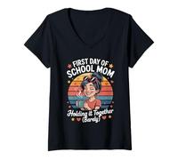 Womens First Day of School Mom Holding It Together V-Neck T-Shirt