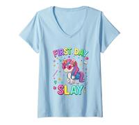 Womens First Day Slay for Your Funny First Day Back to School V-Neck T-Shirt