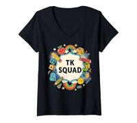 Women's First Day TK TK Squad Fun Womens TK Teacher Early Learning V-Neck T-Shirt